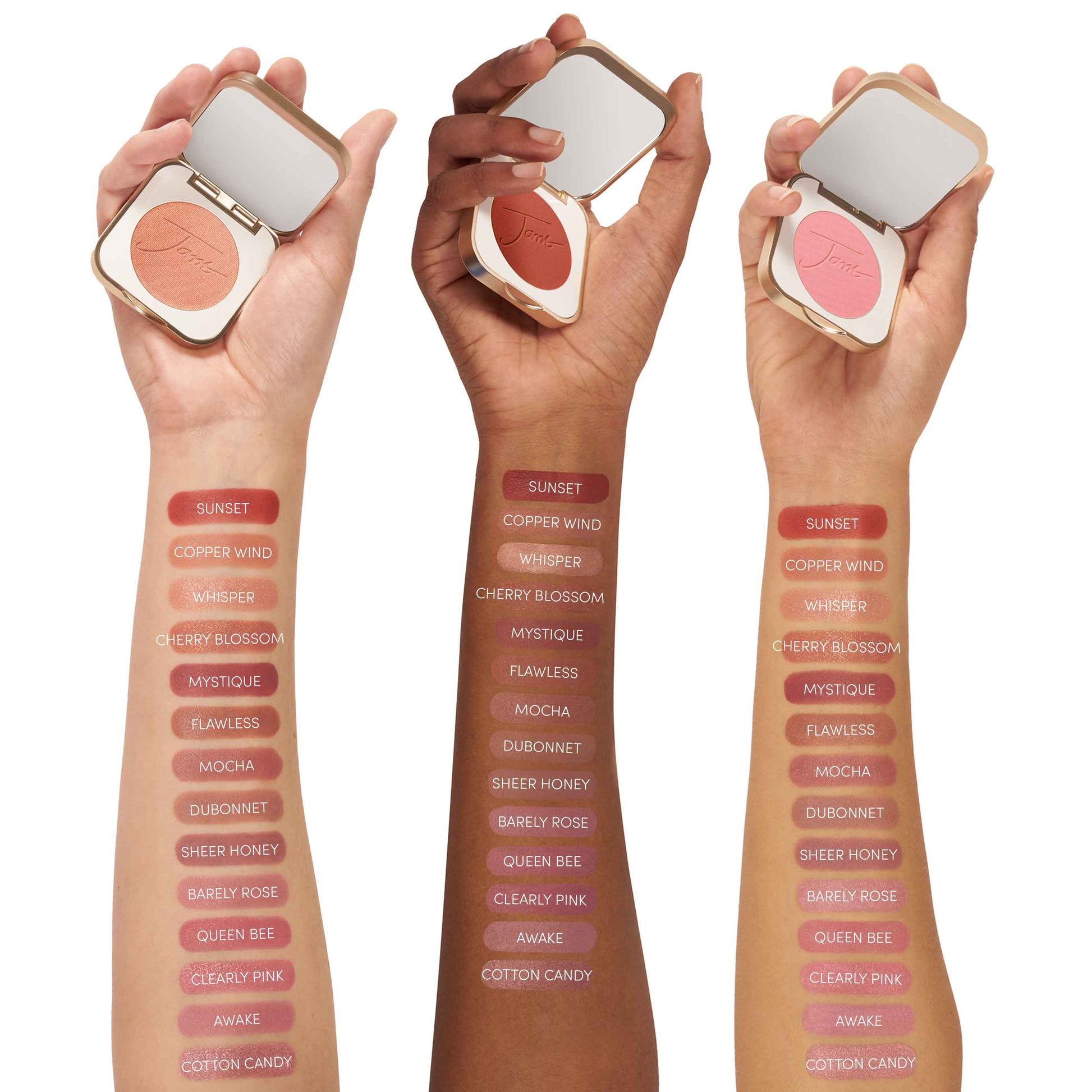 jane iredale glow time sticks blush arm swatches